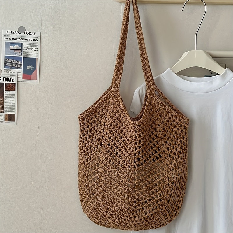 Crochet Market Bag - حقيبة يد كروشيه شبكية مجوفة، حقيبة