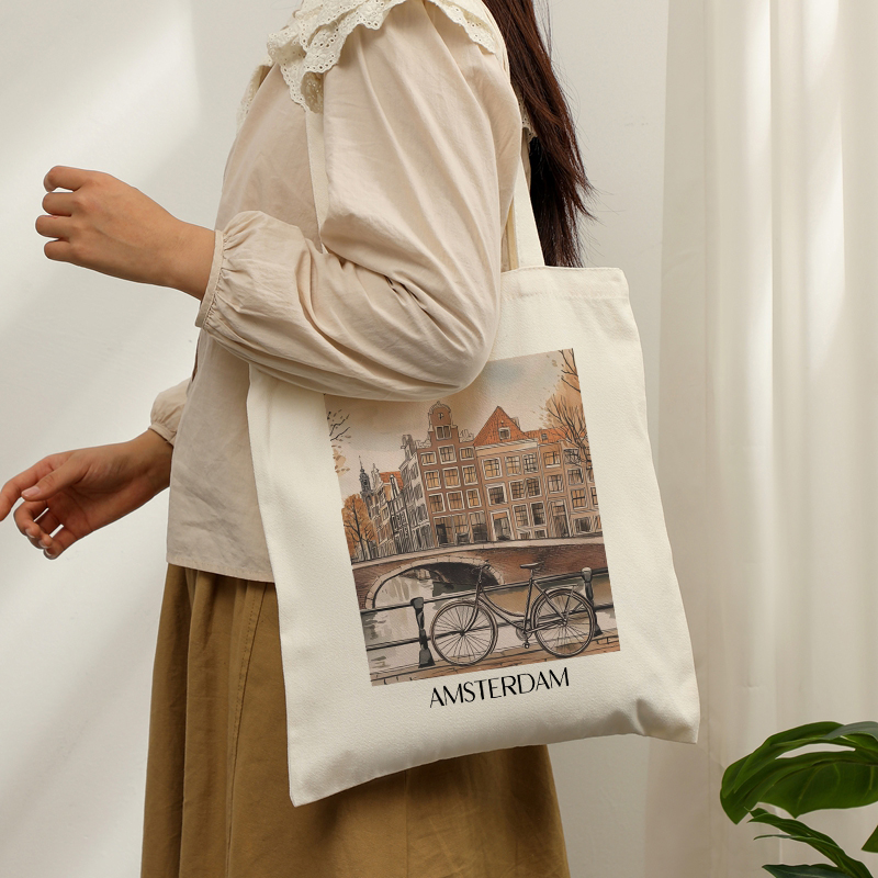 Women Bags Netherlands - حقيبة حمل قماشية متينة بنمط أمستردام