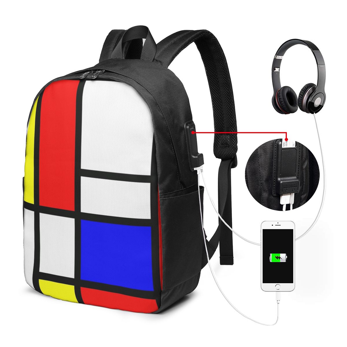 Women Bags For College - حقيبة ظهر من Piet Mondrian Composition،