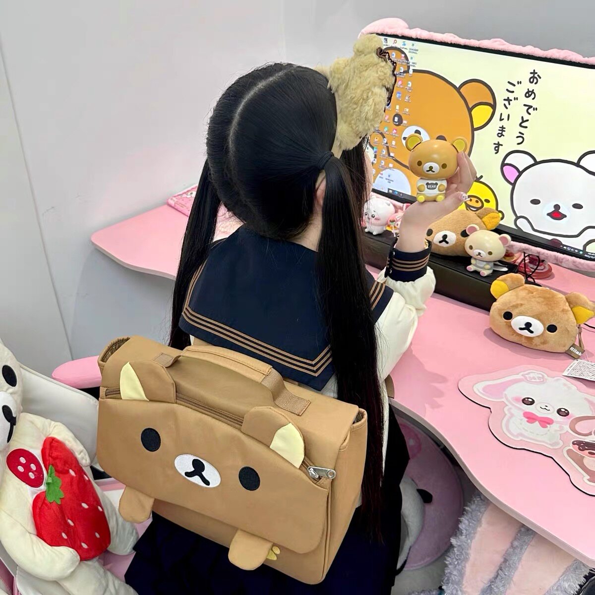 Women'S Japanese Bags - حقيبة ظهر كرتونية على شكل دب،