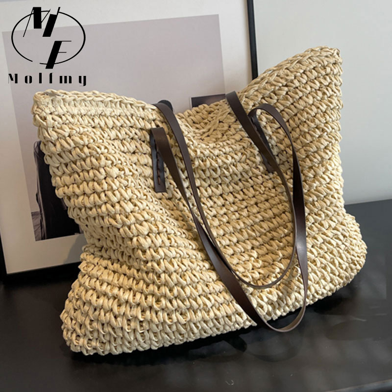 Women Bags Offers - القش المنسوجة حمل الحقائب عارضة كبيرة