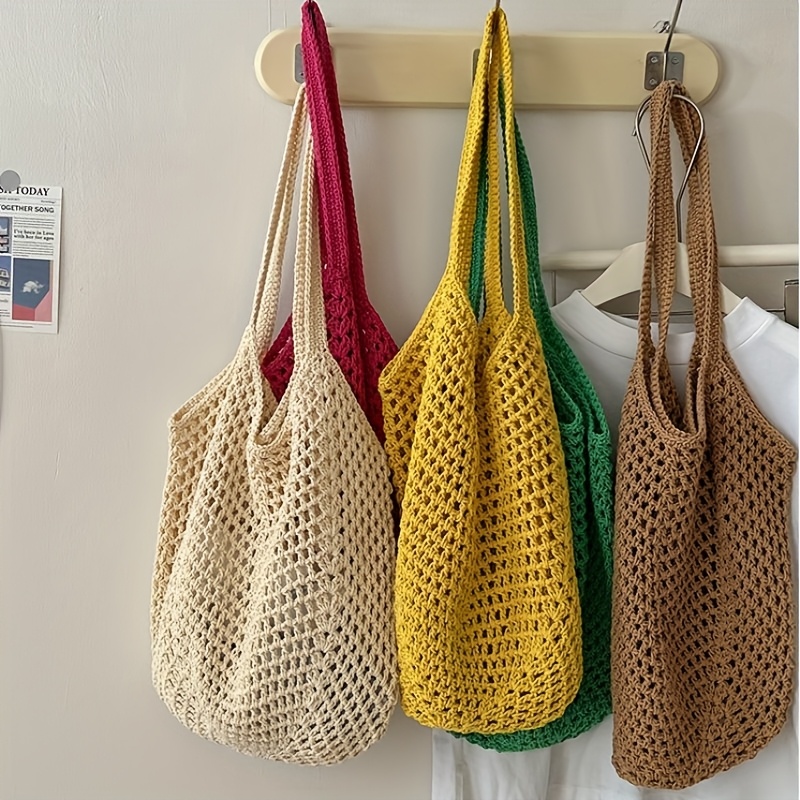 حقيبة يد كروشيه شبكية مجوفة، ح - مراجعة Crochet Market Bag وسعره