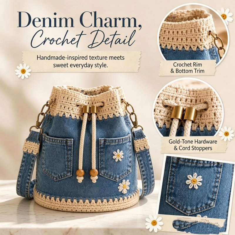 حقيبة دنيم كروشيه يدوية الصنع  - مراجعة Crochet Market Bag وسعره