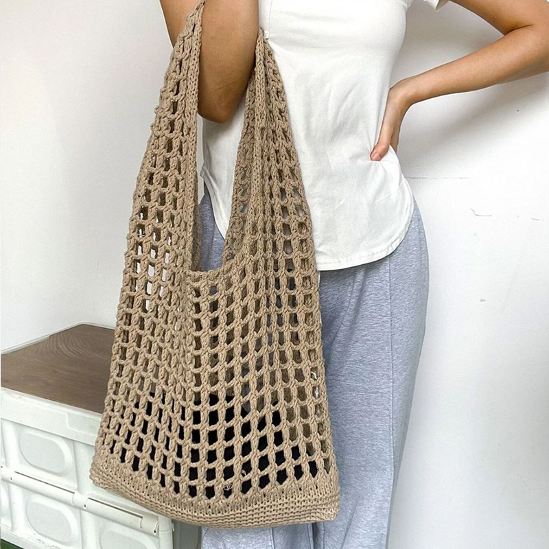 حقيبة كتف محبوكة بوهيمية للنسا - مراجعة Crochet Market Bag وسعره